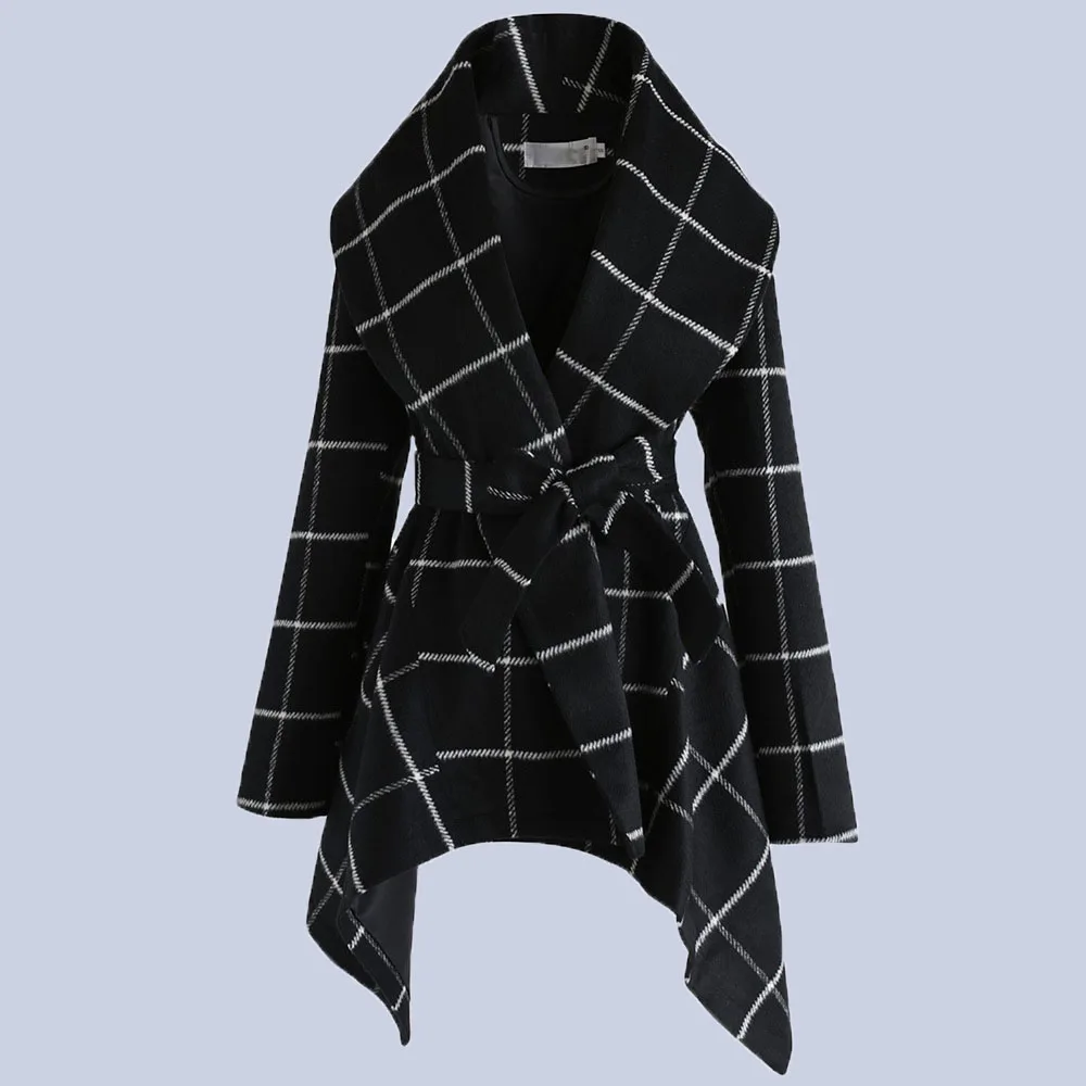 Осенне зимнее Новое Женское пальто с отворотом в длинном абзаце простое стиле