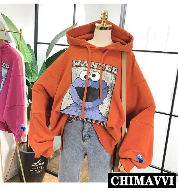 Новый Уличный свитер с капюшоном для женщин большой размер мультяшный рисунок