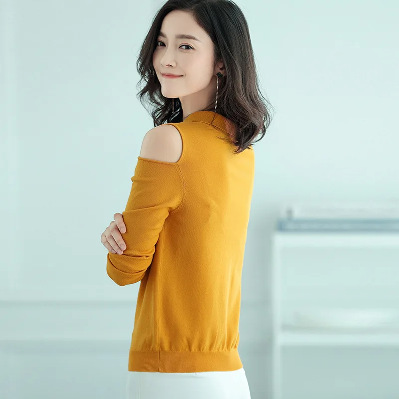 Осенне-зимний модный вязаный свитер с отложным воротником офисный женский