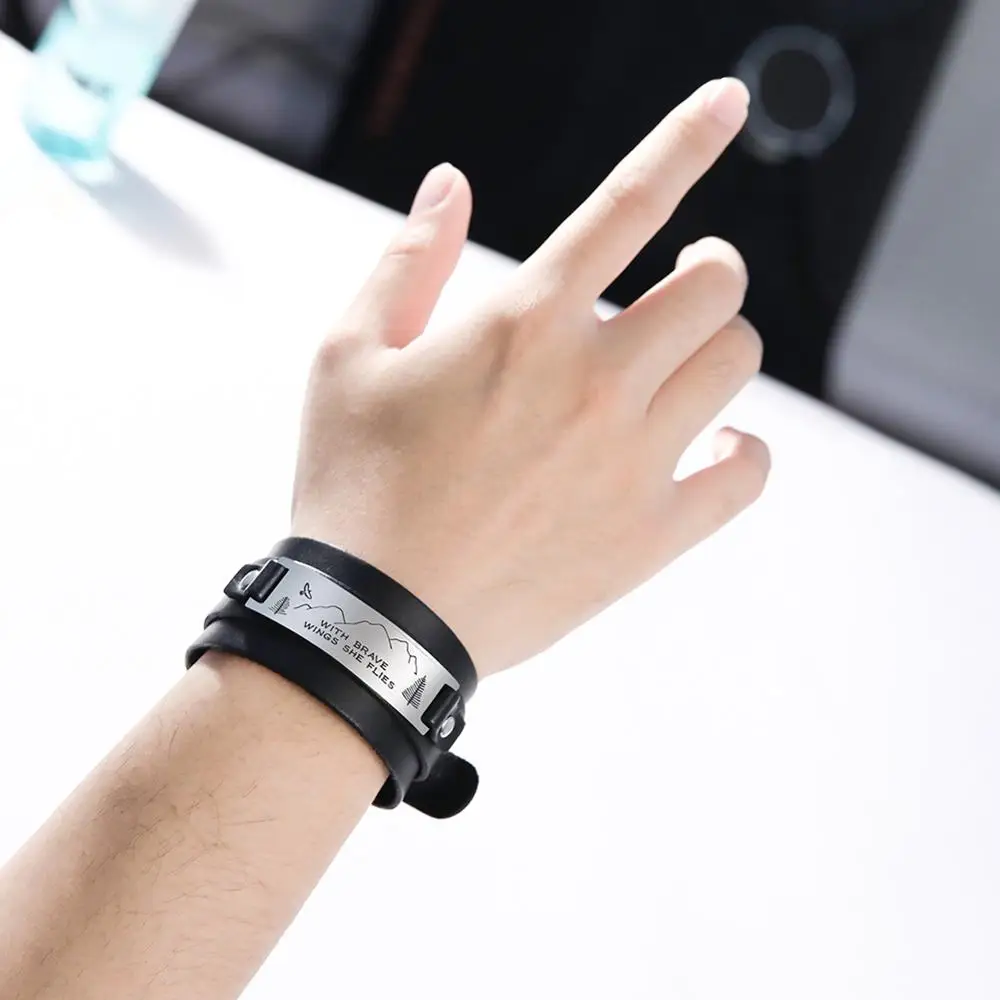 My Shape Genuine Leather Bracelet Faith Hope Love Inspiration Cross Stainless Steel Religious Jewelry Men Punk Bangle Gift | Украшения и