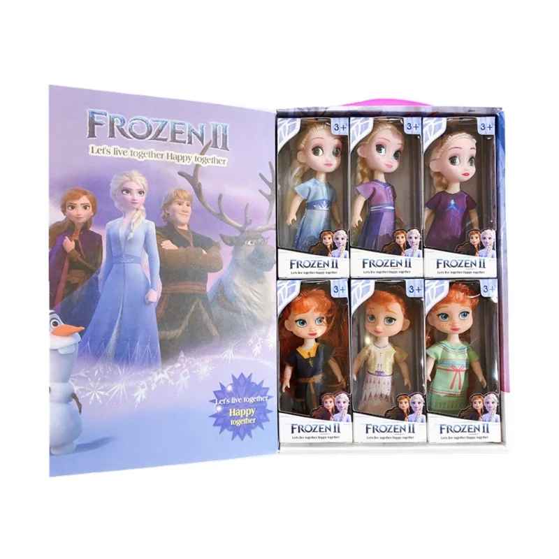 

New 14CM 6Pcs Disney Original Frozen Fashion Princess Dolls Toys For Girls Gifts Box Set Aisha Anna Doll Child Play House Toy