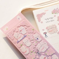 1 sheet cartoon sakura rabbit cute sticker decorative phone case craft scrapbooking journal planner stickers kawaii stationery