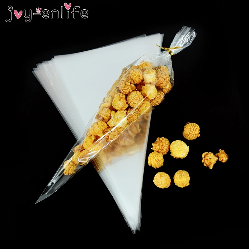 

50pcs Clear Cellophane Packing Bag Transparent Candy Cone Bag Gift Bag Popcorn Plastic Bag Wrapping Wedding Birthday Party decor