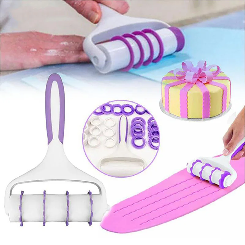 Помадка ленты резак Sugarcraft инструмент для торта Скалка штифт тиснение ролик набор