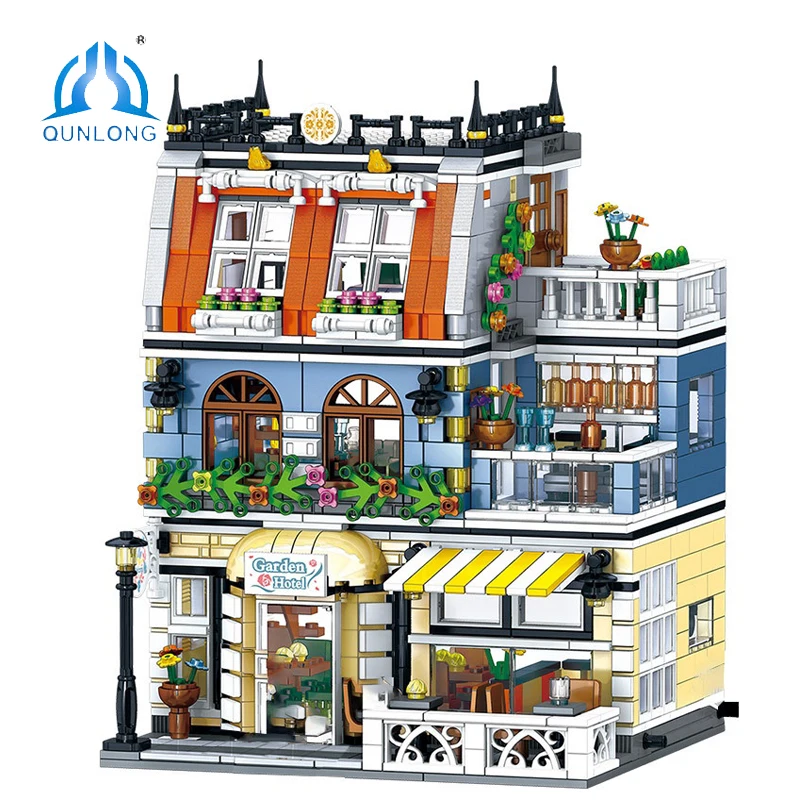 

QUNLONG City Buildings Sets Friends For Girl House Hotel Architecture Building Blocks Bricks City Street View Toys For Children