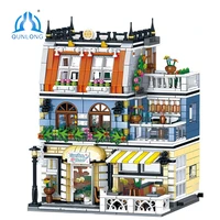 qunlong city buildings sets friends for girl house hotel architecture building blocks bricks city street view toys for children