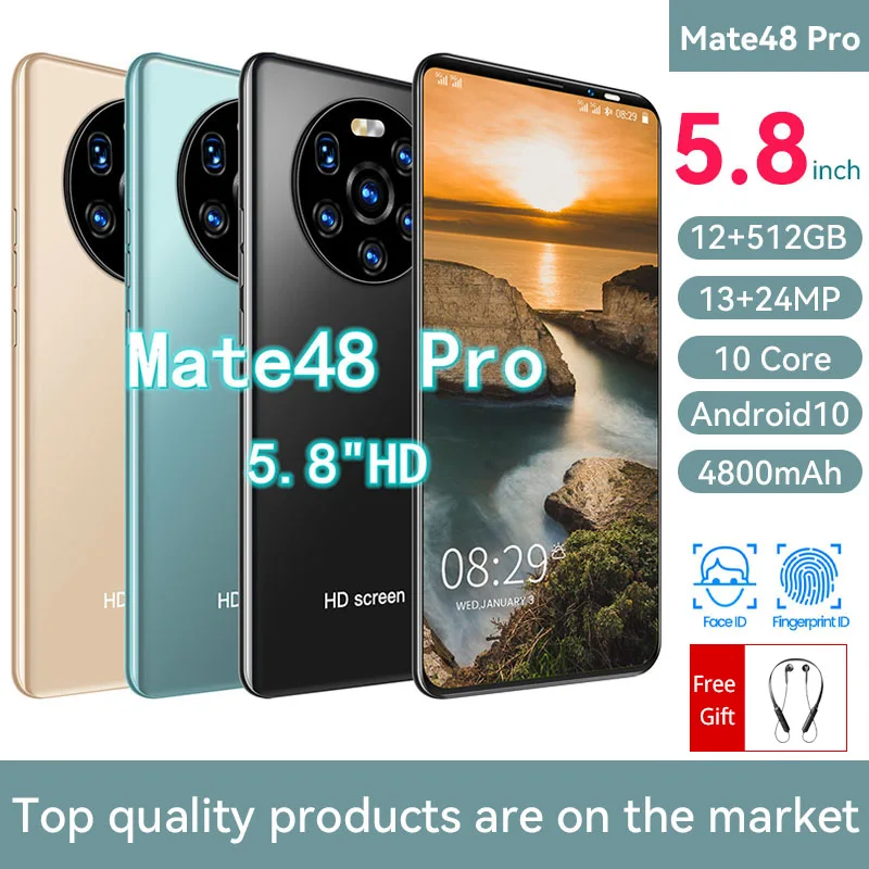 

Global Version Mate48 Pro 5.8 Inch HD 12+24MP Smartphone 12+512GB 4800mAh Face-recognition Mobile Phone Unlocked Cell Phone