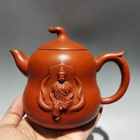 6chinese yixing zisha pottery hand carved twisted gourd guanyin bodhisattva pot red mud teapot pot tea maker office ornaments