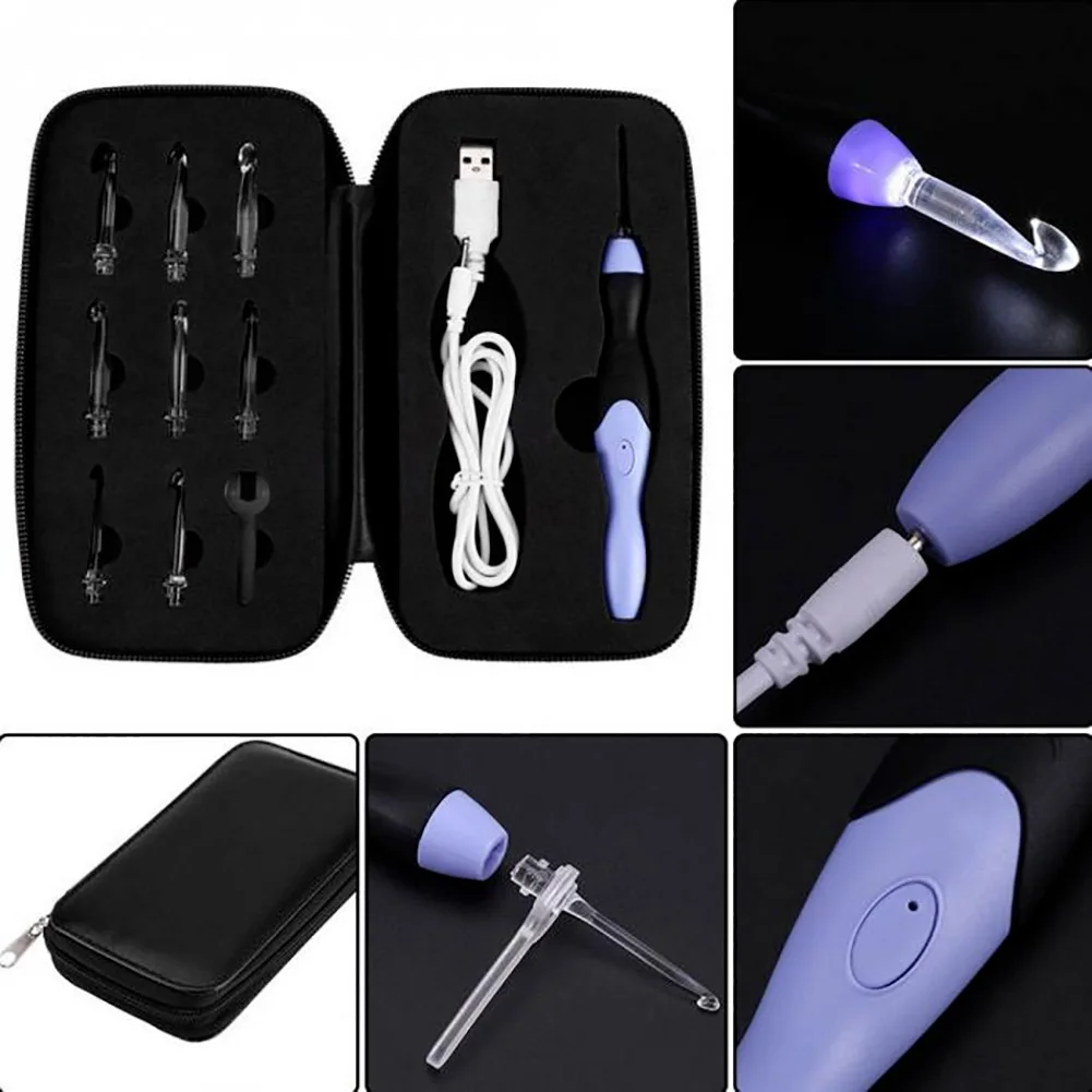 9 в 1 Led Light Up USB крючком крюк шарф портативный DIY свитер Регулируемая яркость с чехлом эргономичные ручки вязаный набор ремесло