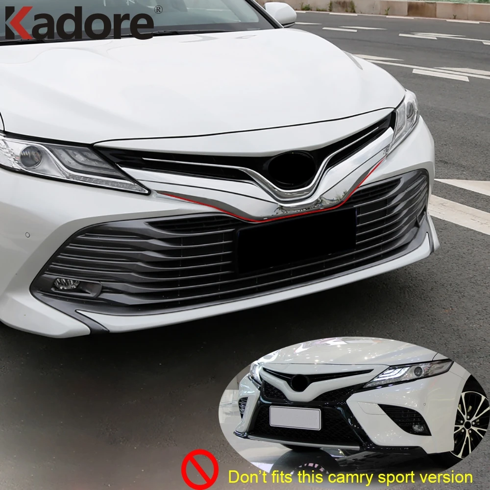 

Для Toyota Camry LE XLE 2018 2019 2020 ABS хромированный передний центральный решетчатый Гриль Крышка отделка Декоративная полоса наклейка автостайлинг