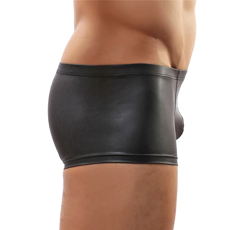 Сексуальные боксеры для мужчин черный Искусственная кожа шорты-боксеры Мужские