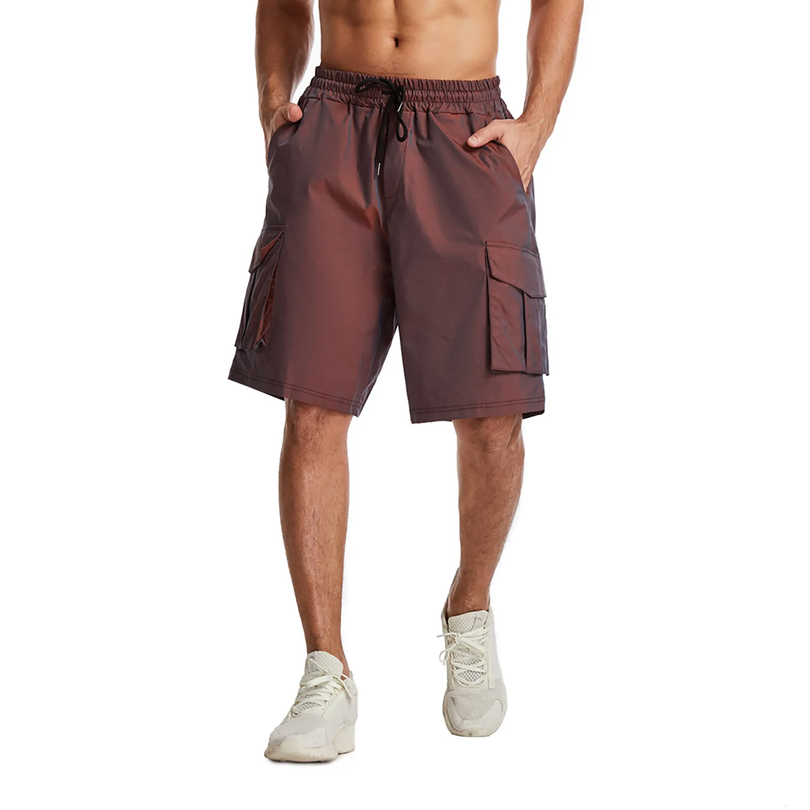 

Men's Large Pocket Cargo Shorts Summer Loose Fit Jogging Athletic Five Pant Fashion Pure Color Drawstring Bermudas Streetwear A5