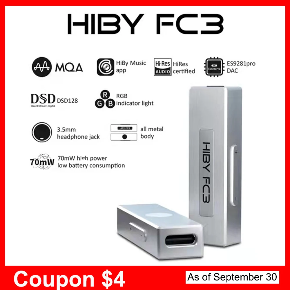 

HiBy FC3 USB DAC декодирование аудио портативный усилитель для наушников DSD128 3,5 мм выход MQA для Android iOS Mac Windows10