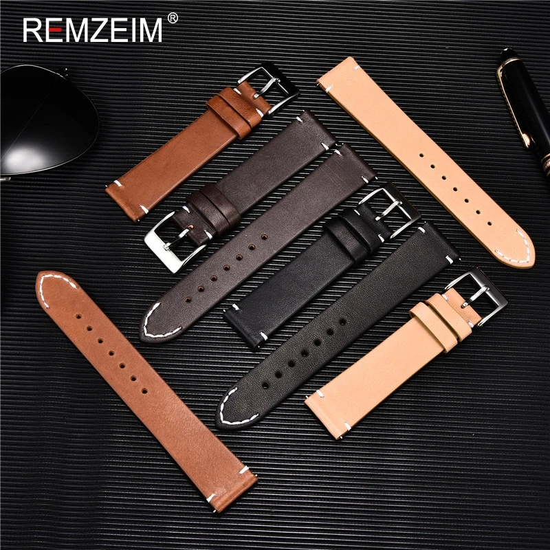 

New Leather Watch Strap 16mm 18mm 20mm 22mm 24mm Vintage Watch Band Black Blue Brown Available Handmade Watchband Accessories