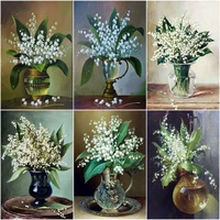 chenistory diy paint by numbers white flower in vase drawing canvas handpainted pictures by number flower home decoration