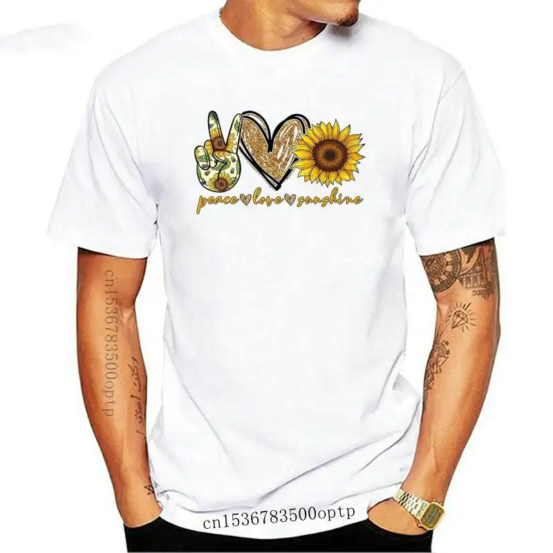 

New Women Peace Love Sunshine Print Sunflower Tshirt Girl Harajuku Casual White Top T Shirt 2021 Summer Female T-Shirt,Drop ship