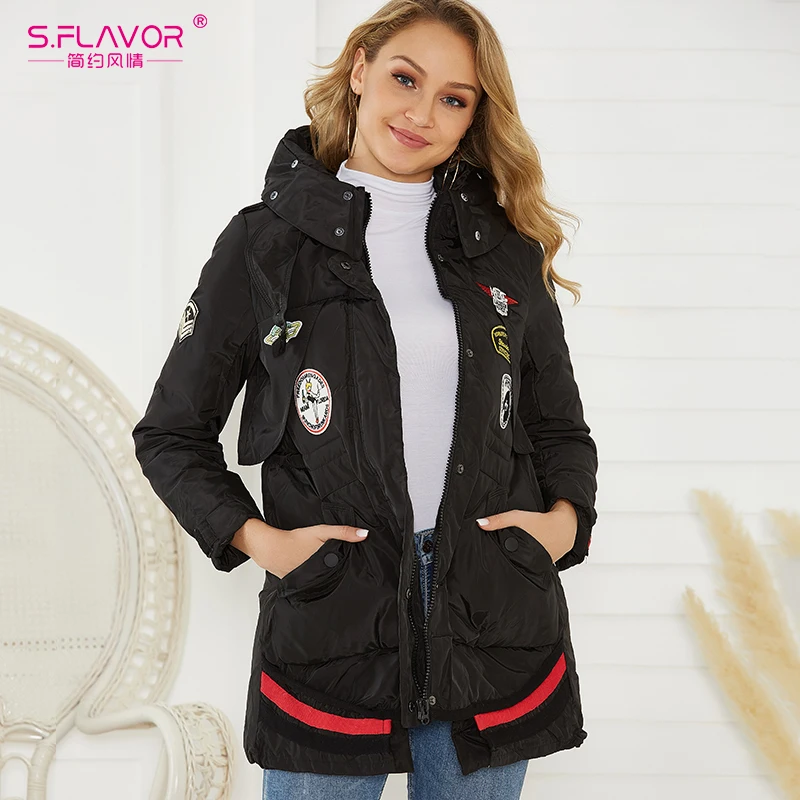 S. FLAVOR 2019 модные зимние парки женские свободные пальто куртка теплая верхняя