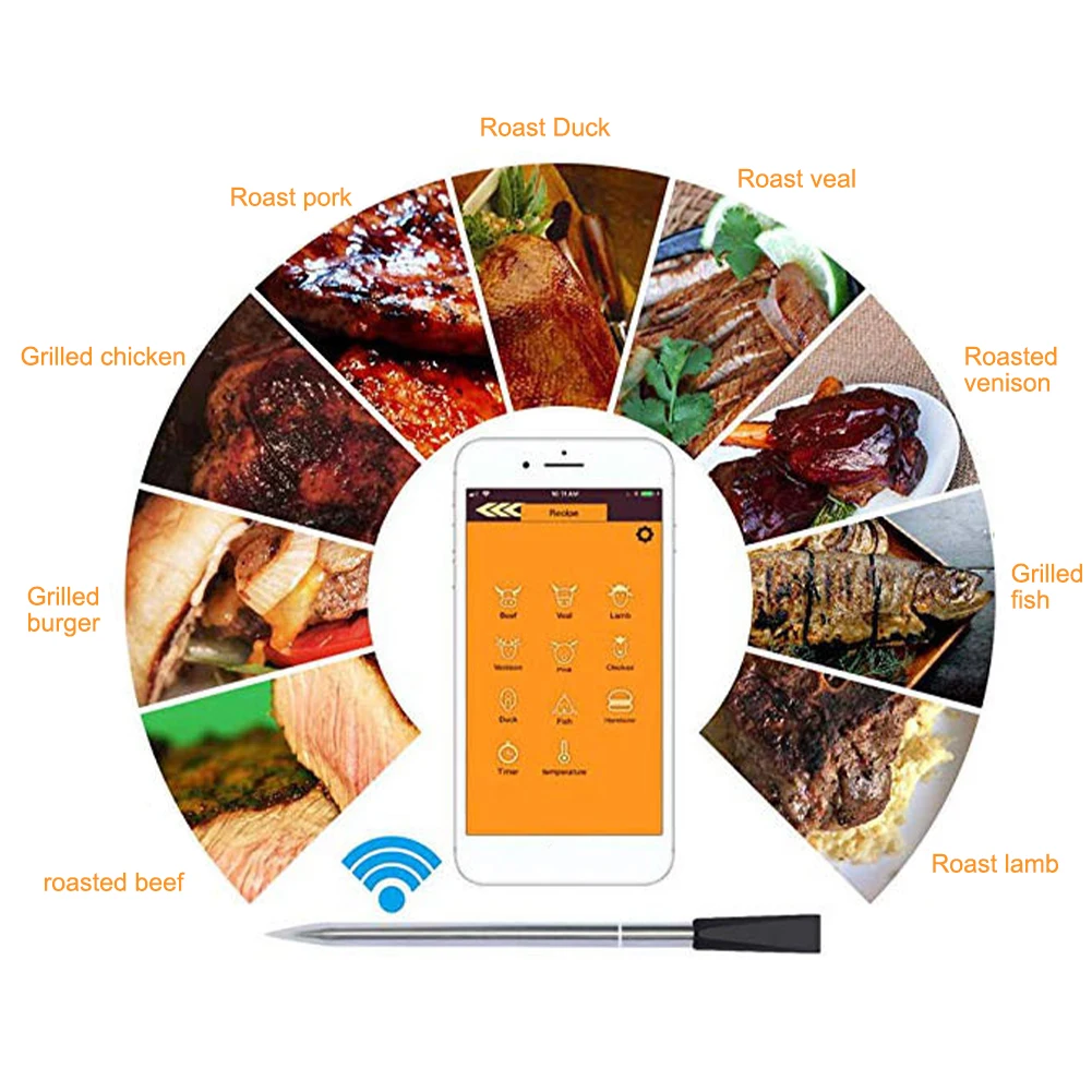 

Wireless Meat Thermometer Rechargeable Smart Probe Thermometer for Grill Oven BBQ Kitchen Bluetooth Connection Fast delivery CSV