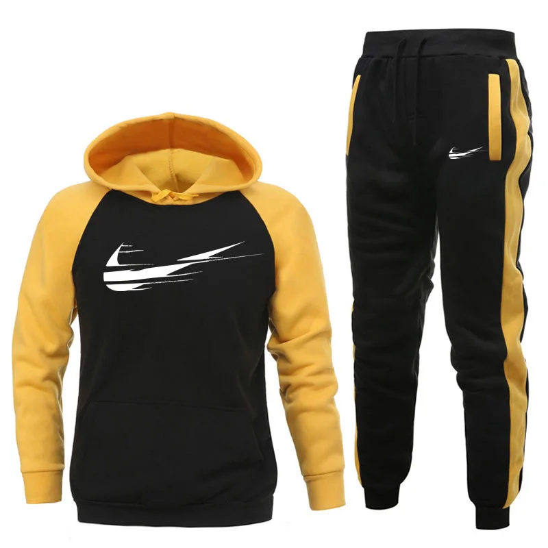 

Brand men's sportswear suit 2020 autumn and winter warm velvet men's casual sportswear men's 2-piece sweatshirt + sweatpants set
