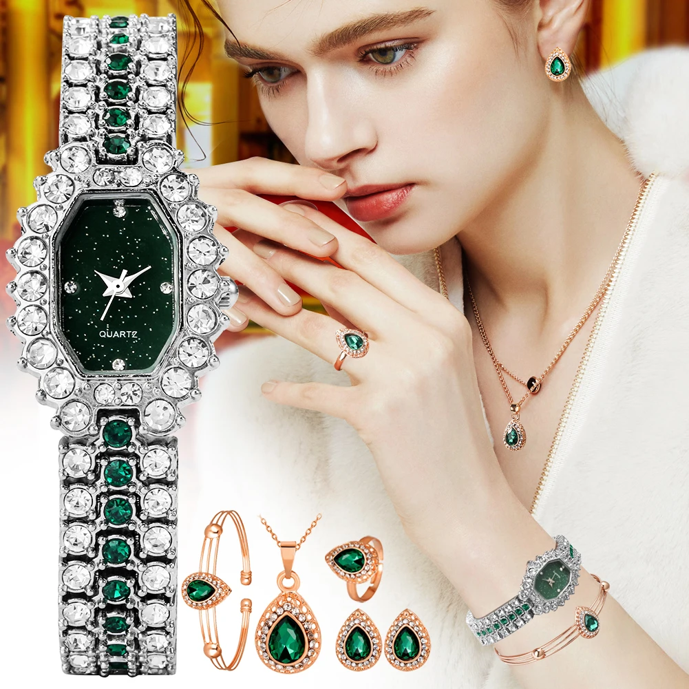 

6 шт. ювелирные изделия с кристаллами часы браслет подарочные наборы женские роскошные серьги ожерелье Подарочный набор для девушки женски...