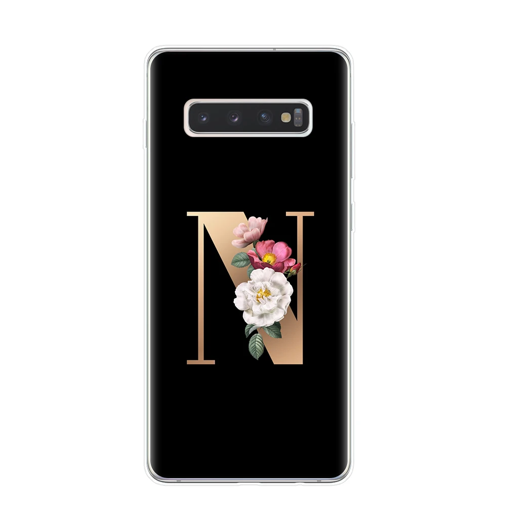 Classic Elegant floral 26 alphabet font letter Phone Case For Coque Samsung S8 S9 S10 Plus Lite S10E 5G Cover Soft silicone Capa | Мобильные