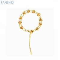 fanshidi stainless steel knot gold chain bracelet for women rope couple clavicle chain texture jewelry