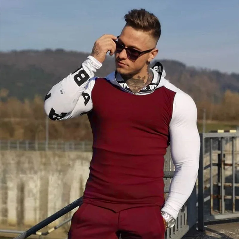Мужская толстовка для фитнеса бодибилдинга тренировки облегающий пуловер