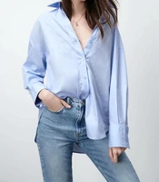 2021 spring new womens style lapel long sleeve cardigan solid color loose poplin womens shirt fashion