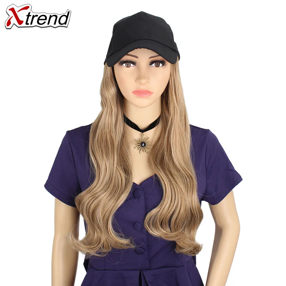 Xtrend Baseball Hat With Wavy Hair Extensions cap with hair for sassy sporty girl Long Synthetic extension