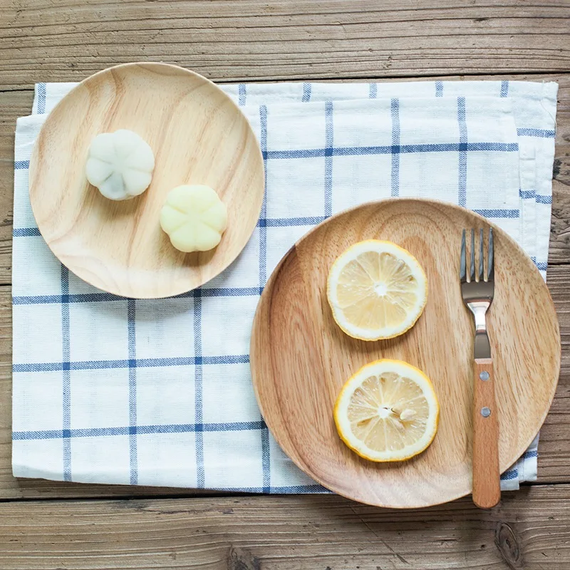 

Retro Solid Beech Wood Dinner Plate Western Food Rectangular Round Snack Dessert Serving Tray Storage Trays Kitchen Supplies