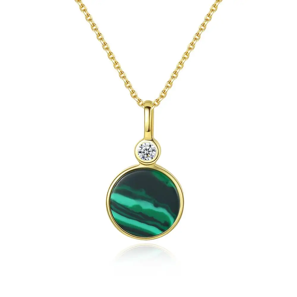 Натуральный S925 стерлингового серебра Круглый Малахитовый кулон ожерелье для