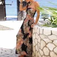 aimsnug women printed beach dress 2020 summer new slash neck plus size long dresess flower boho casual maxi dress vestidos