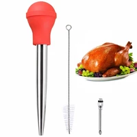 turkey baster silicone bulb including meat marinade injector needle with barbecue basting brush kitchen tools
