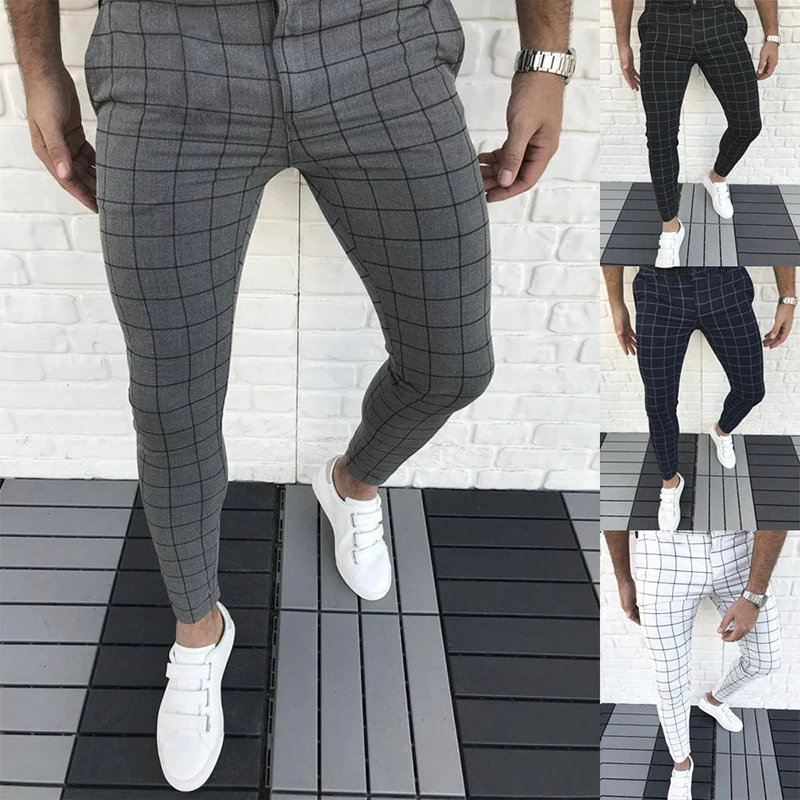 

2021 New Men's Casual Trousers Plaid Print Fashion Casual Pants With Small Feet Men's Trousers