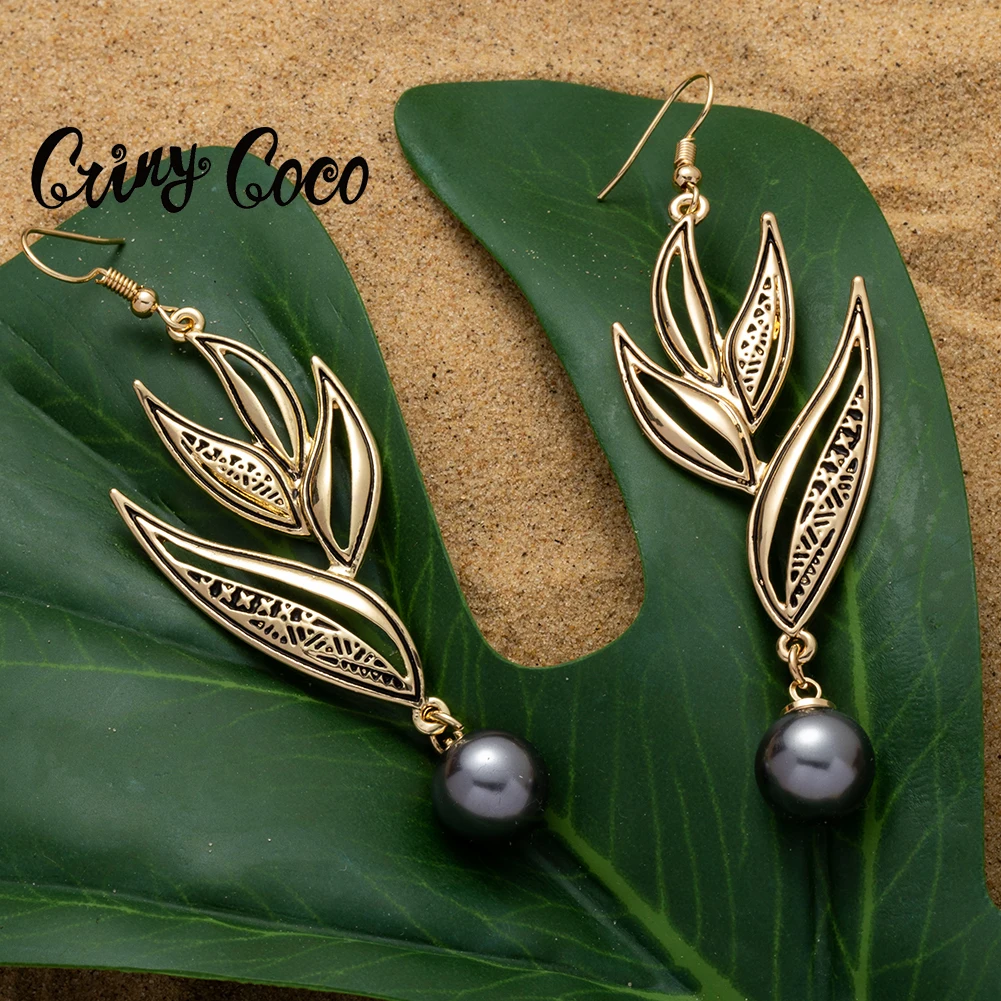 

Cring Coco Polynesian Jewelry Drop Earring New Arrivals Hawaiian Guam Gold Color Hibiscus Leaf Dangling Earrings for Women Gift