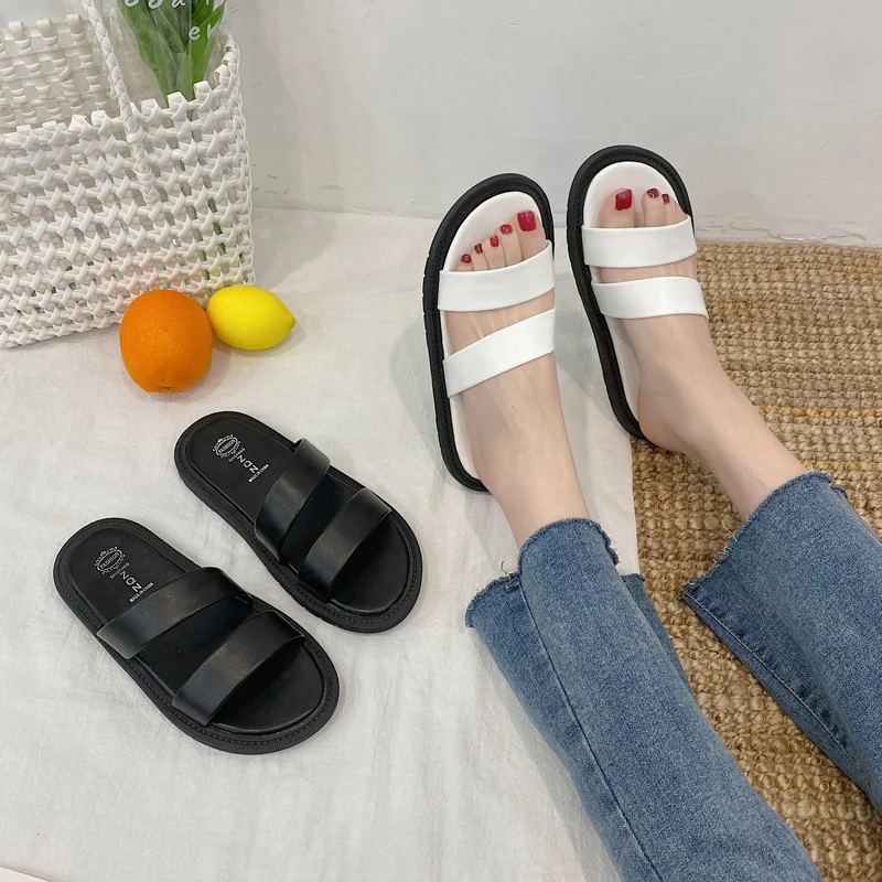 

Low Shoes Woman 2021 Slippers Soft Pantofle Platform Luxury Slides Shale Female Beach Comfort New Designer Sabot Flat Basic PU R