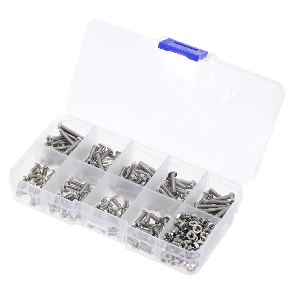 340 шт. M3 нержавеющая сталь SS304 Шестигранная головка винты Болт Гайка велосипед