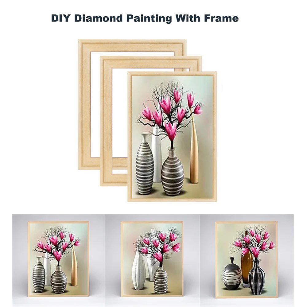 

Набор для алмазной вышивки «цветы», картина 5D «сделай сам» в виде вазы, мозаика с рамкой, подарок для домашнего декора стен