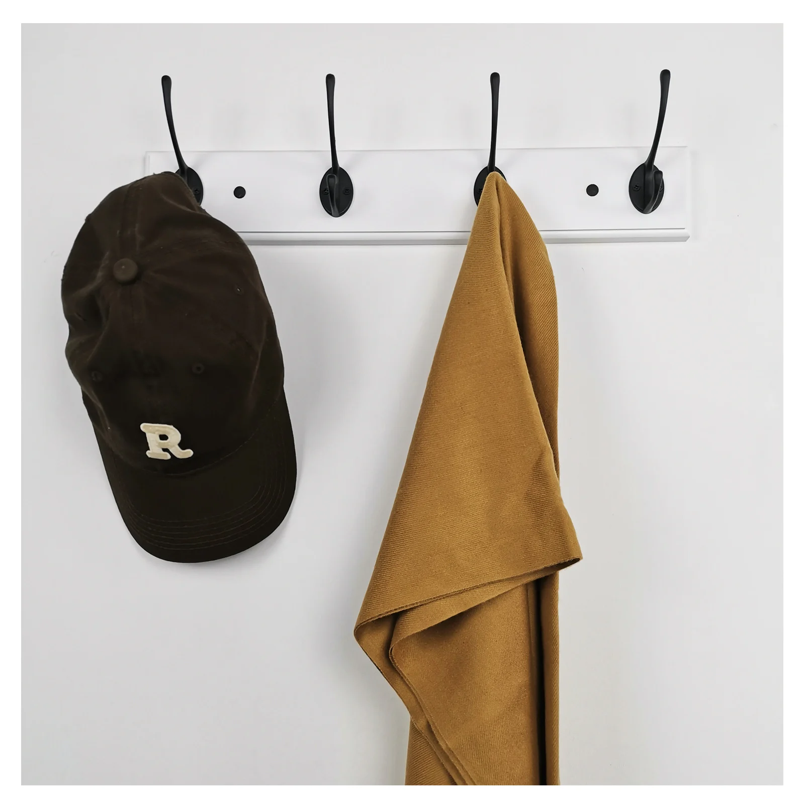 

Lomejii Wood Coat Rack Wall Mount with 4 Hooks, Heavy Duty Hanger for Winter Coat,Hat, for Entryway Bedroom ,White