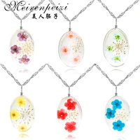 handmade dried flower necklace gypsophila time dome glass pendant leather chain boho long statement necklaces summer jewelry