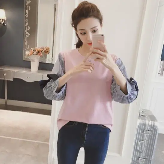 Новинка 2020 весенне-летняя женская шифоновая блузка с бантом лоскутные рубашки