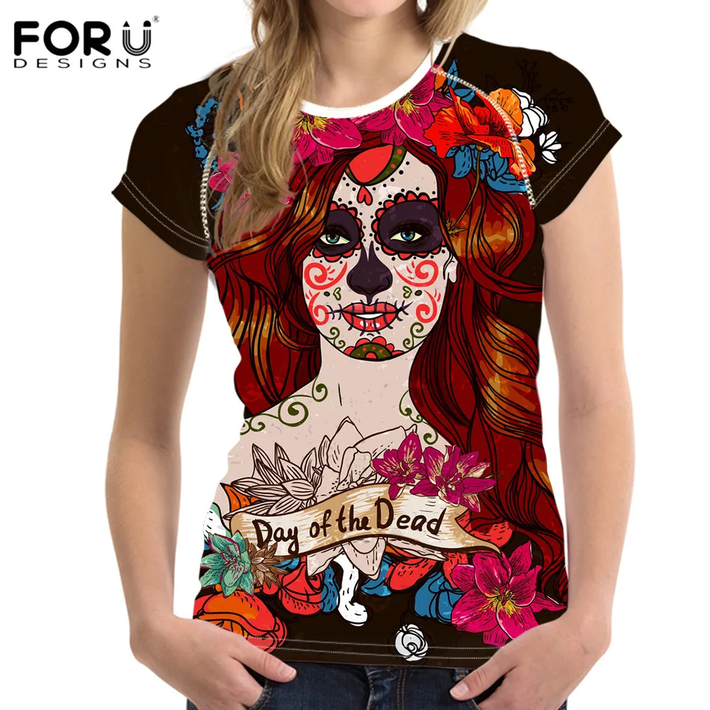 

Женская футболка с короткими рукавами forujeans, модная одежда с круглым вырезом и принтом «День мертвых», лето 2019
