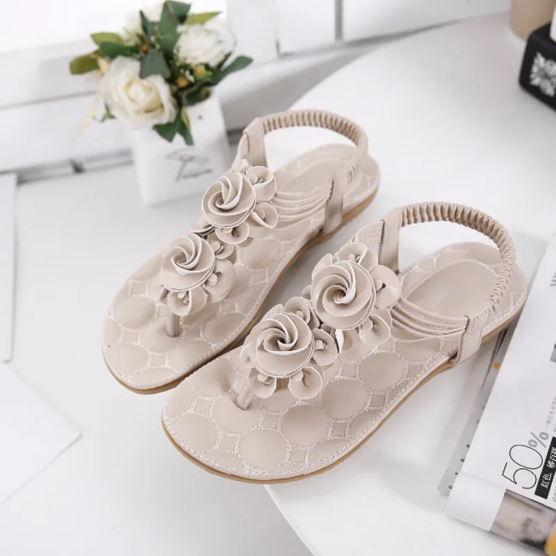 

2021 Summer New Women Casual Bohemia Flat Sandals Shoes Woman Flower Flip flop Sweet Beach Sandals Shoes Plue Size 35-42