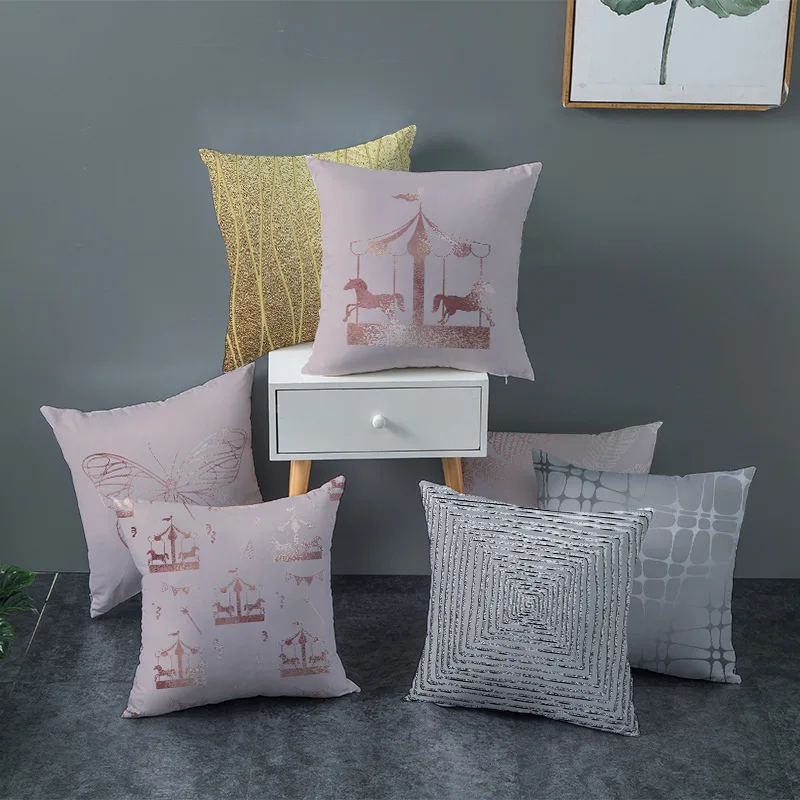 

Rose Gold Cushion Cover Geometric Print Decorative Pillowcase Peach Skin Throw Pillow Covers Sofa Decor Home Textiles 45*45cm/pc