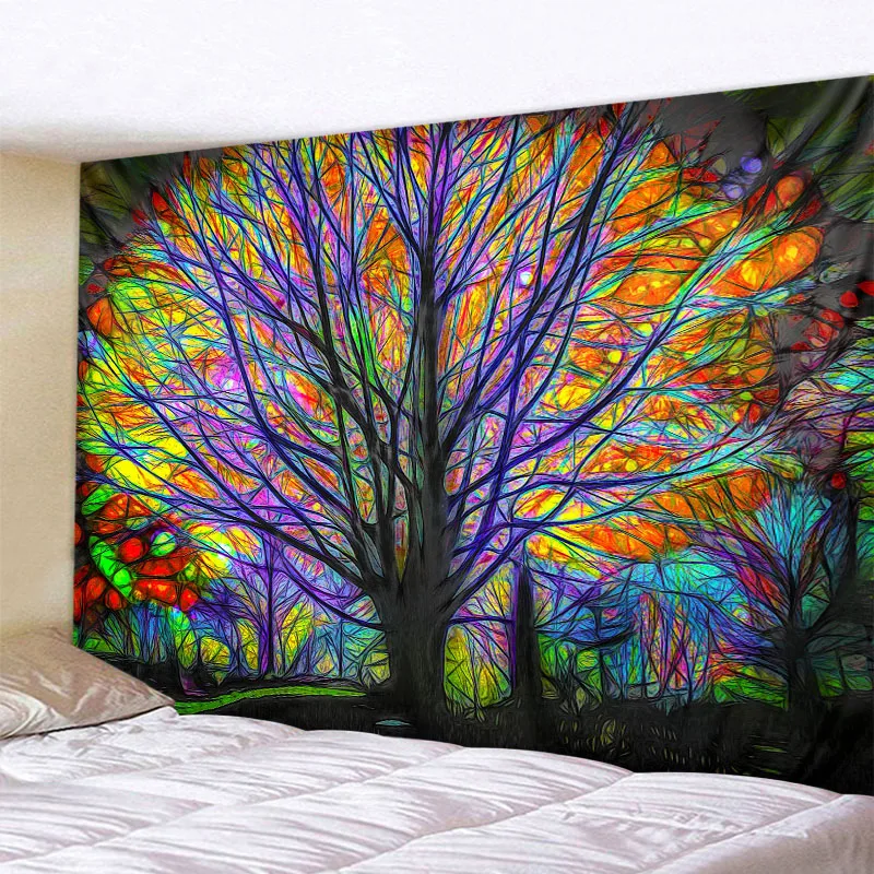 

Colorful tree tapestry psychedelic forest art wall hanging bohemian mandala hippie bedroom living room dormitory yoga beach mat