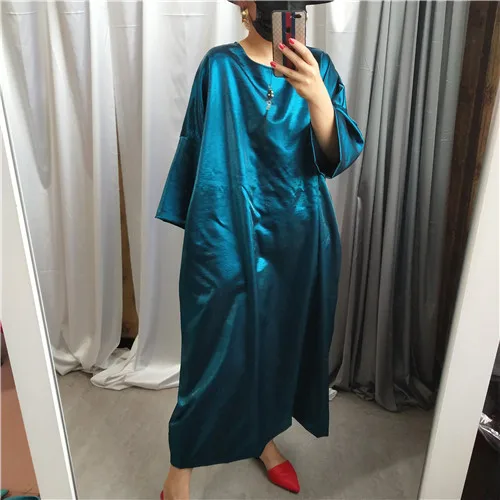 blue SuperAen модное женское длинное платье Осень новинка повседневное женское платье сплошной цвет круглый воротник Европейская Женская одежда - Цвет: blue