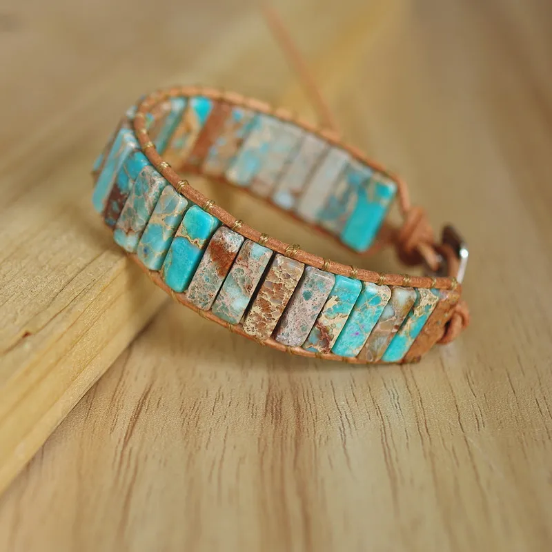 Кожаный браслет император с бусинами в форме трубок чакра женский и мужской