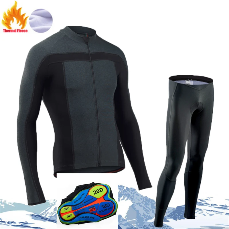 

Triathlon Winter Bike Clothes Cycling Bib Pants Set Thermal Fleece Men Long Sleeve Cycling Clothing MTB Pro Team STRAVA