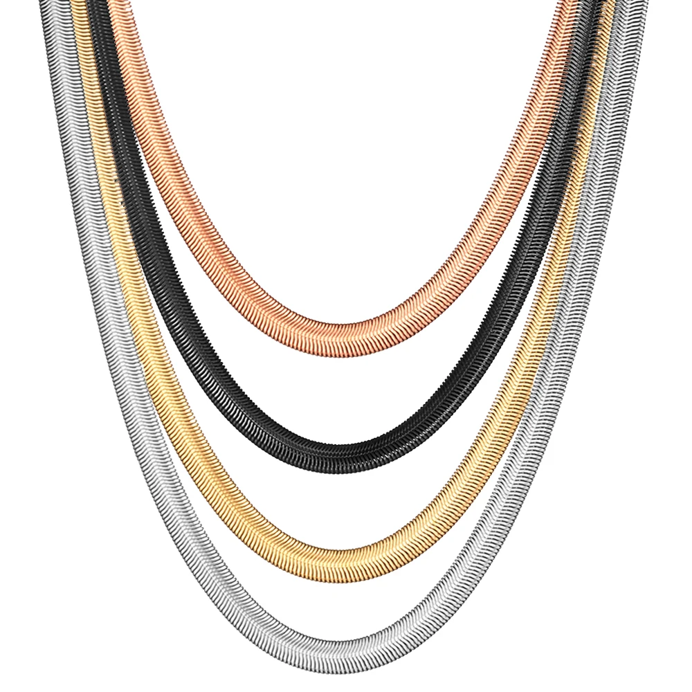 6 мм плоская цепочка змеи ожерелье для женщин и мужчин золотой черный цвет