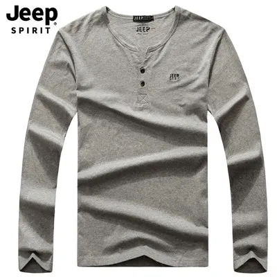 JEEP SPIRIT Новая Осенняя футболка мужская с круглым вырезом и длинным рукавом мужская футболка Homme пять цветов футболка Homme - Цвет: Серый